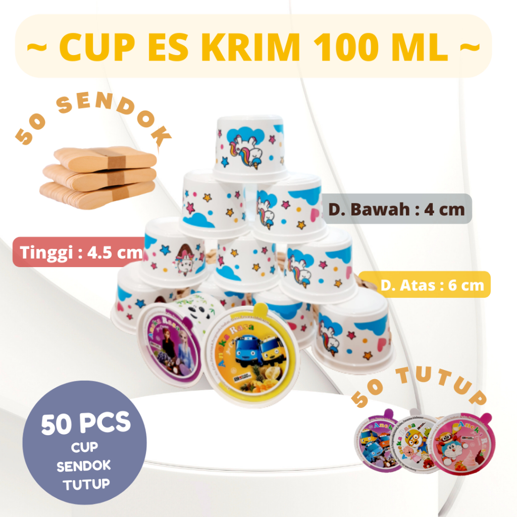 Wadah Plastik Set Tutup Es Cup Ice Cream Dan Tutup Kertas Cup Es Krim 100 ml Ml Plus Tutup Cup Es Cr