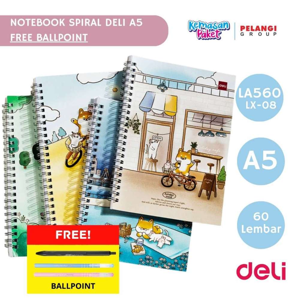 

BUKU NOTEBOOK SPIRAL DELI A5 NOTEBOOK FREE BALLPOINT