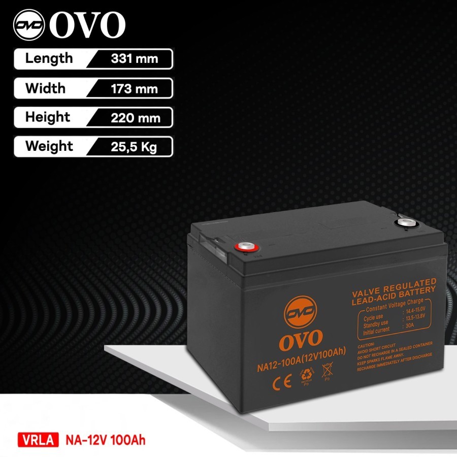 OVO VRLA 12V 100 Ah - Baterai Aki 12V 100 Baterai Panel Surya