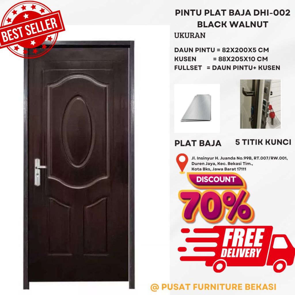 PINTU BAJA/PINTU KAMAR/PINTU PLAT BAJA/PINTU MINIMALIS//PINTU MURAH/PINTU+FULLSET+HANDLE+KUSEN//