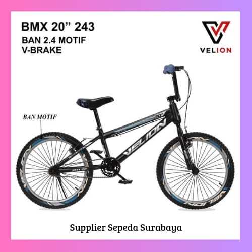 SEPEDA ANAK LAKI BMX VELION 243 UKURAN 20 INCH BAN 2.40 REM CAKRAM USIA 8-11 TAHUN - NEW