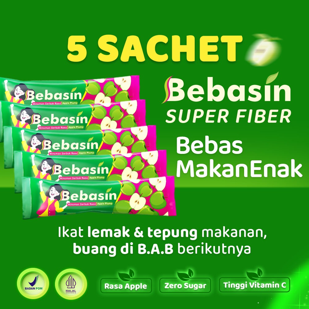 

Bebasin Super Fiber - 5 SACHET. Minuman Diet, Pelangsing Penurun Berat Badan, Detox Tubuh, Pelancar Pencernaan