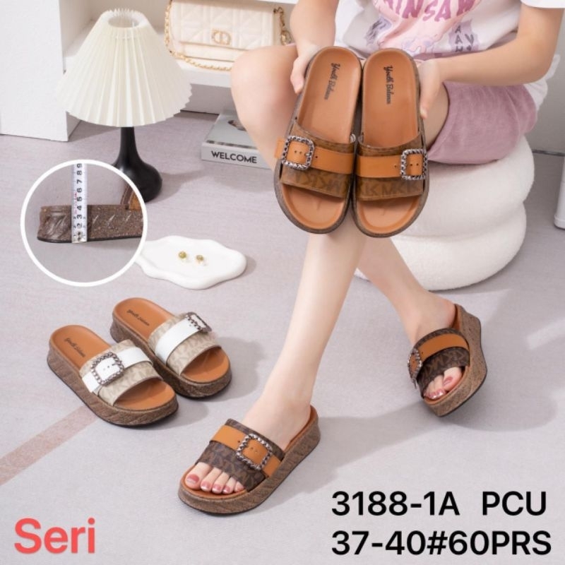 SANDAL WANITA TEBAL 4CM STRAP MOTIF MK SIZE 37-40 ANTI SLIP JELLY SHOES IMPORT YOUTH BALANCE 3188 MK