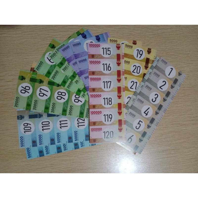 Stiker No Urut Menabung Gambar Uang Target 2.5 juta (no 1-120)