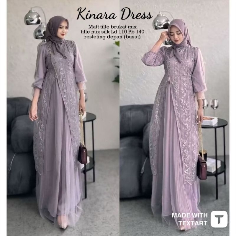 dress brokat Gamis tile Kinara dress set pesta lebaran mewah murah muslim wanita terbaru