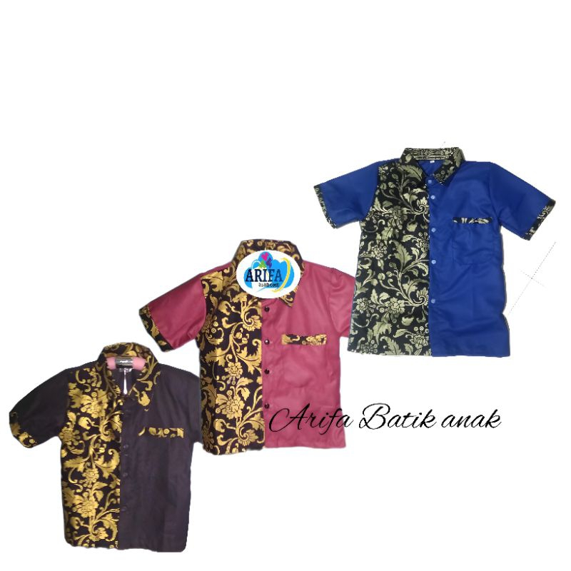 KEMEJA BATIK ANAK/HEM ANAK LENGAN PENDEK LAKI LAKI KOMBINASI PRADA BUNGA EMAS EKSKLUSIF