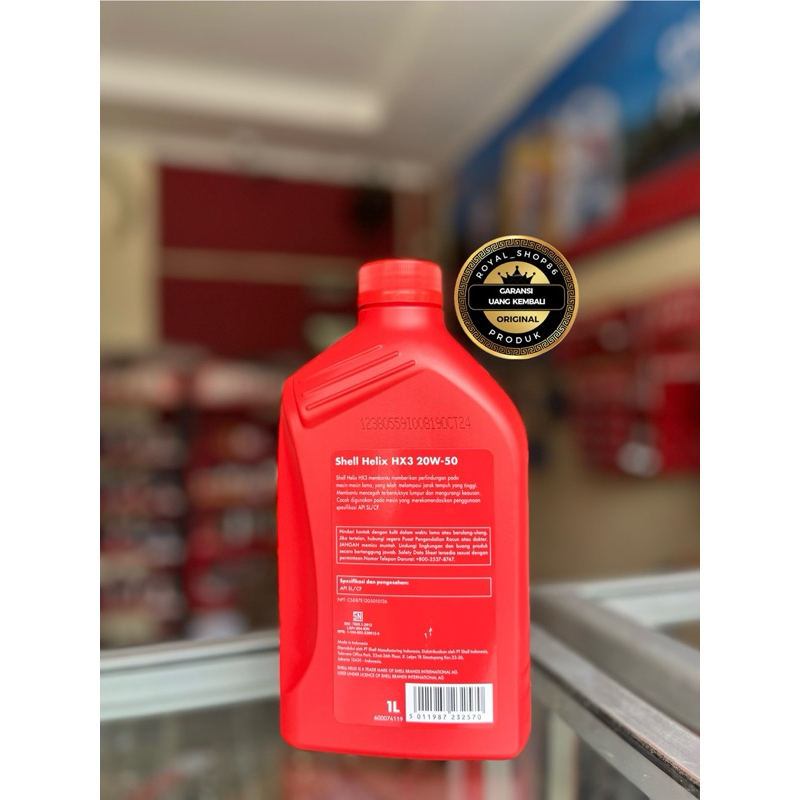 RK OLI SHELL HELIX HX3 20W-50 1 LITER ORIGINAL OLI SHELL MOBIL