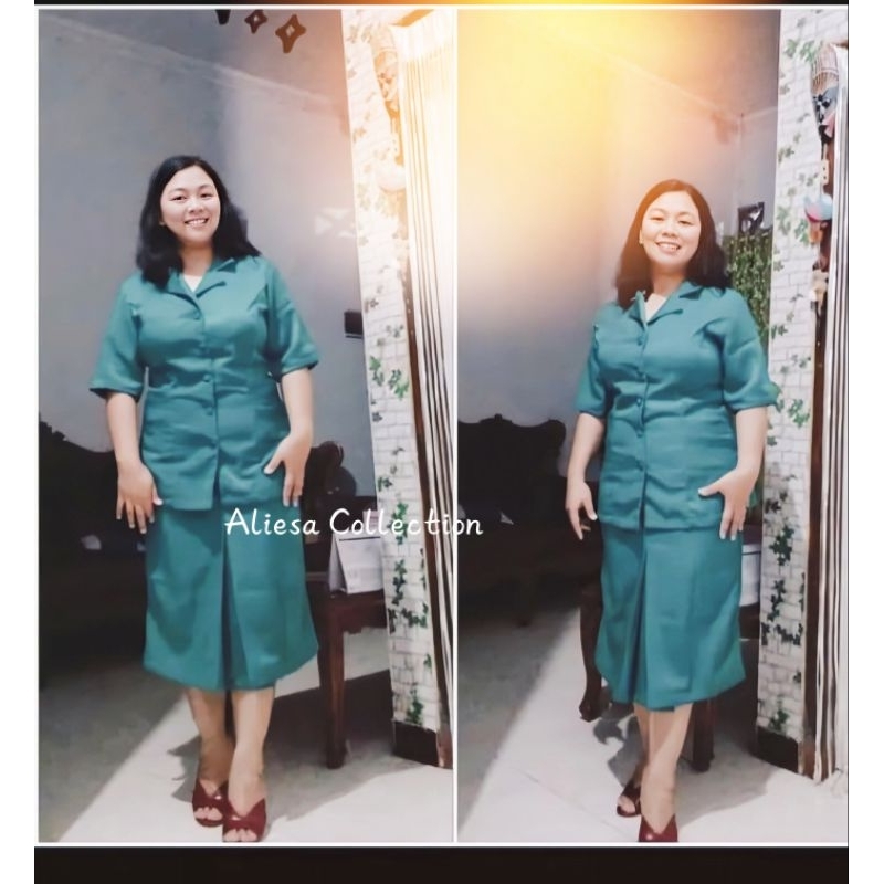 Seragam PKK model pendek Hijau toska