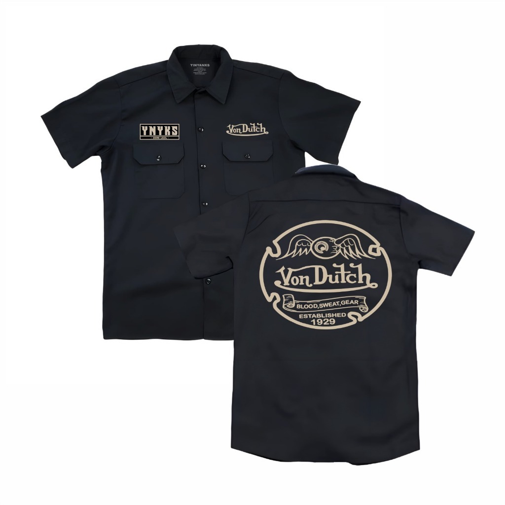 LYCUS CLOTHING Workshirt Von Dutch Kemeja Kerja PDH Kain Motif Nyaman Panjang Twill Pria  Casual