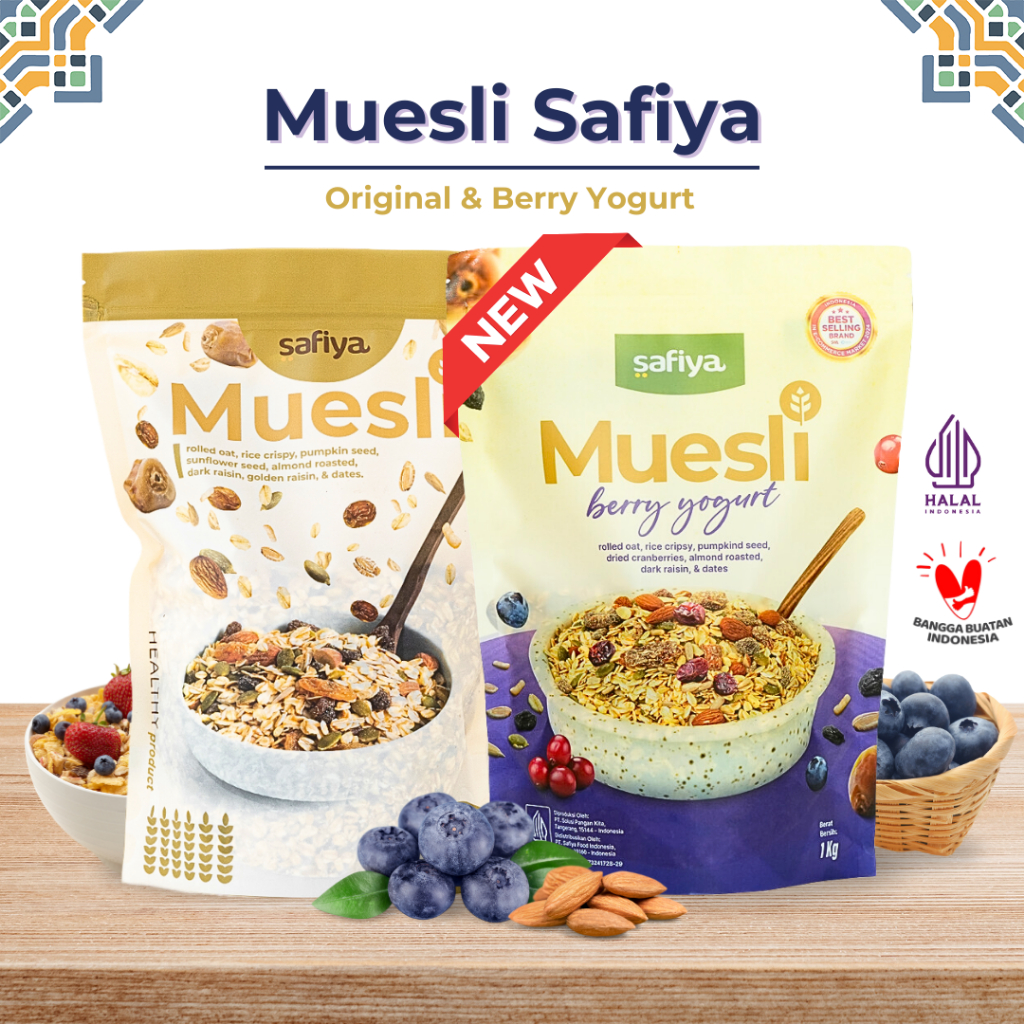 

Muesli Safiya 1 Kg Oatmeal Dried Fruit Almond | Sereal Diet Sarapan Sehat Premium