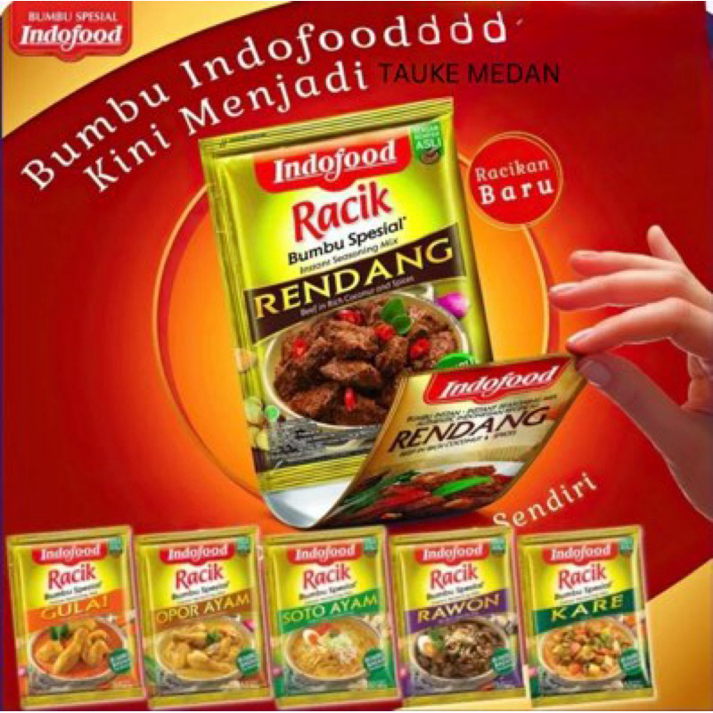 

Indofood bubuk racik / Soto Ayam / opor ayam / rawon / rendang / kare / gulai