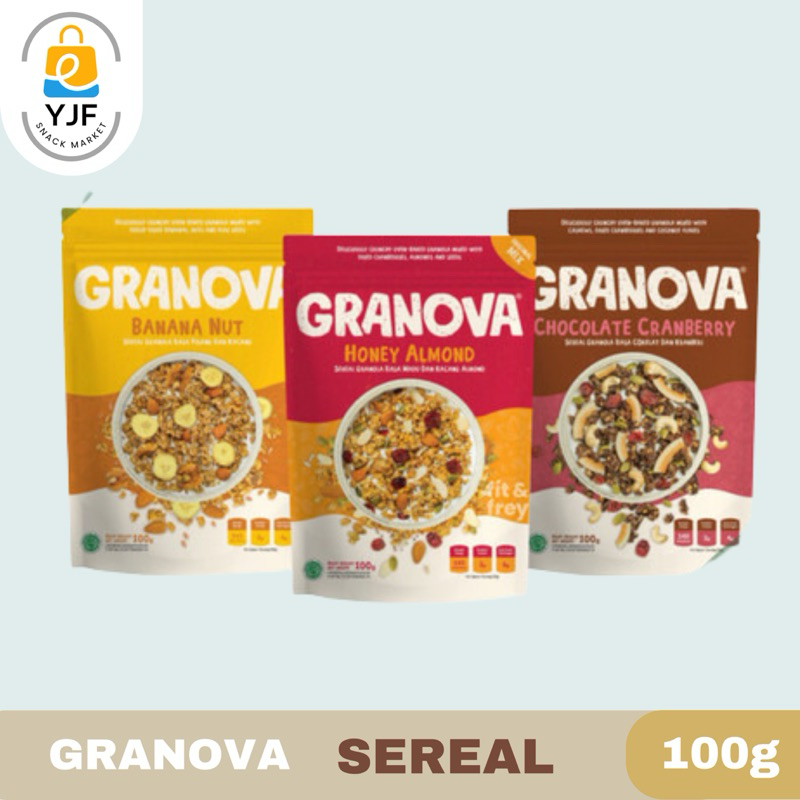 

Granova Granola Sereal / Cemilan Sehat Granola / Sereal Sehat Kacang Berry / Granova Banana Nuts / Honey Almond Cereal / Choco Cranberry Sereal - 100g