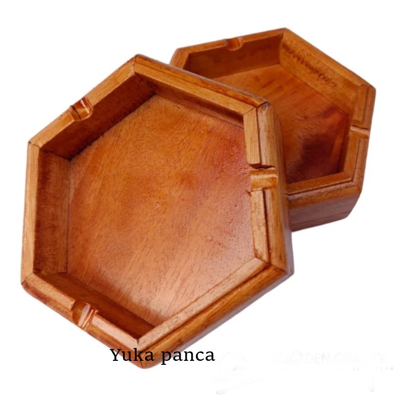Asbak Kayu Mahoni Hexagonal Tampat Sampah Mini Wadah Sekar Rokok