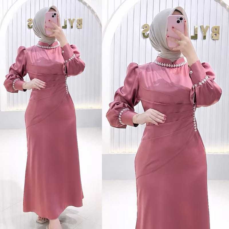 Heavenly-TERMURAH Hanum Dress Satin Mermaid Dress Viral/Kondangan Dress Baju Kondangan Lengan Balon