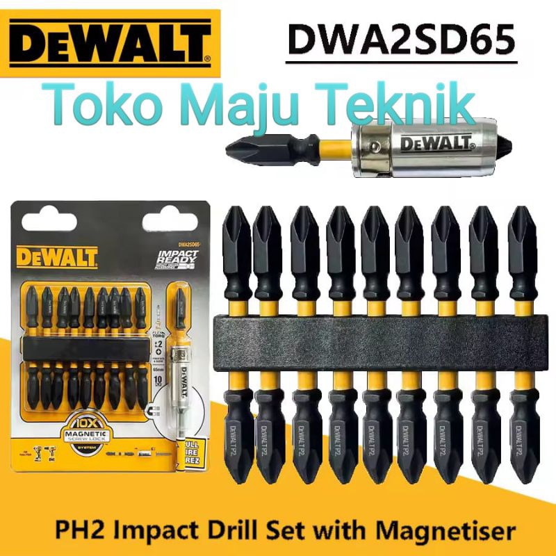DEWALT DWA2SD65 Impact Drill Set with Magnetiser/Demagnetiser PH2x65mm Screw Bits Dewalt Obeng PH2 D