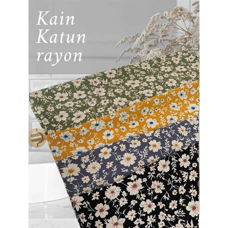 bahan kain katun rayon/rayon premium/rayon motif bunga/rayon viscose(harga tertera50cm)