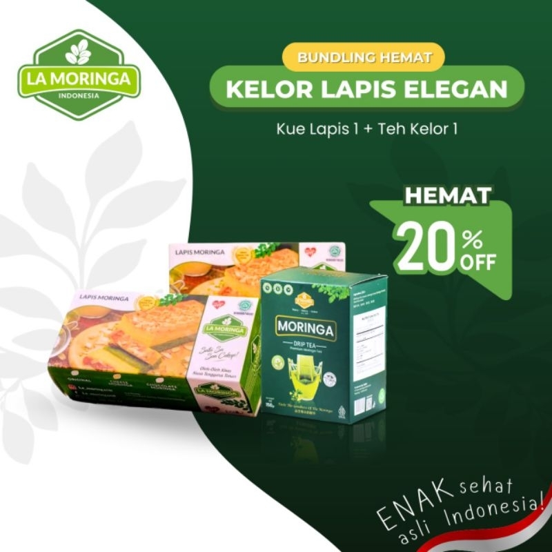 

Paket Kelor Lapis Elegan : Kue Lapis Kelor (Moringa Lapis Cake) 1 + Teh Kelor ( Moringa Tea) 1 | Brand LaMoringa