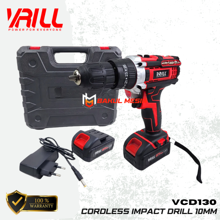 VRILL VCD130 Cordless Impact Drill 10MM Mesin Bor Baterai 12V VCD 130