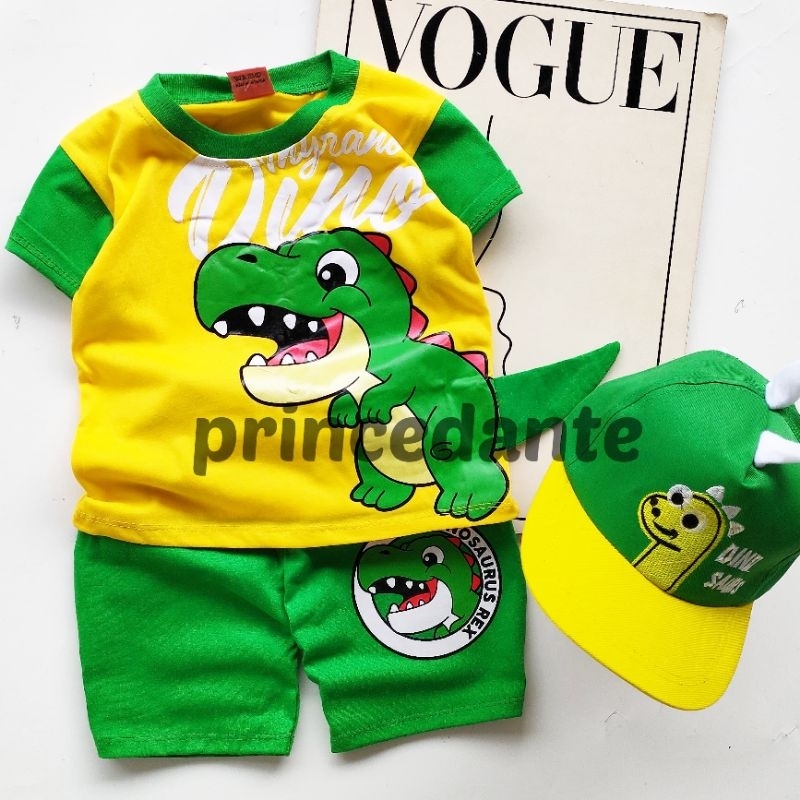 BAJU DINO ANAK LAKI LAKI SETELAN ANAK COWOK CEWEK 3D BISA PAKAI TOPI UNTUK UMUR 1-10 TAHUN