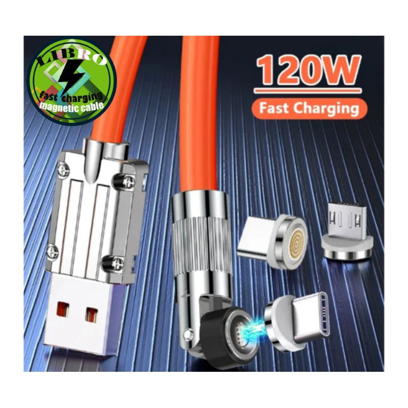 Kabel Data Charger Magnet Fast Charging 7 Pin 120W Micro Type C Rotasi 540 Derajat