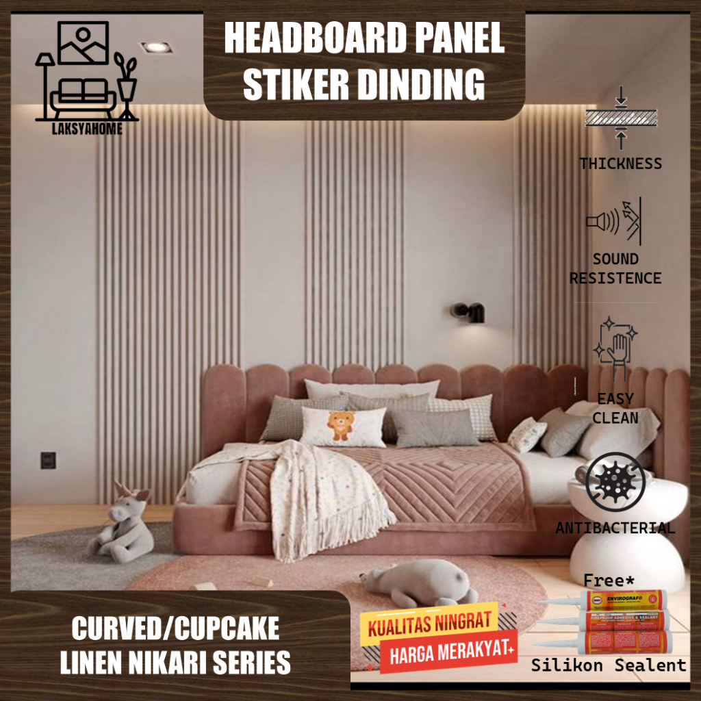 Headboard Panel Dinding 20x60 Cupcake Linen Nikari Series Dekorasi Tempat Tidur & Wallpaper Dinding