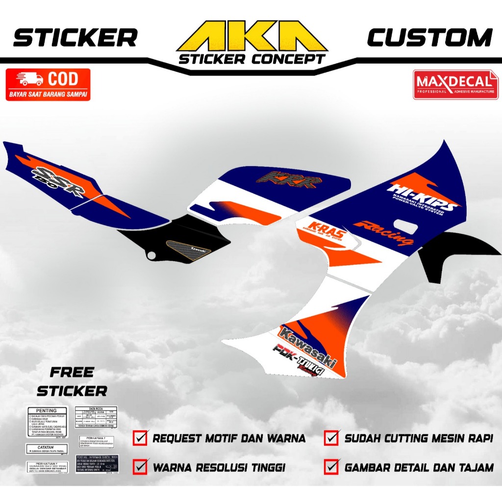 Sticker striping Kawasaki Ninja KRR SSR biru transparan (bisa request)