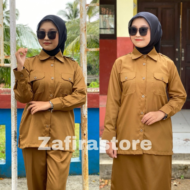 baju Pemda wanita PNS terbaru model setelan saku dada