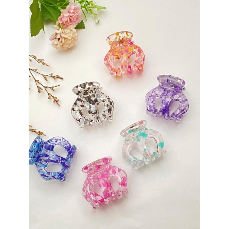 Jepit cakar 3 transparan totol/ Jedai motif totol bening 5 cm