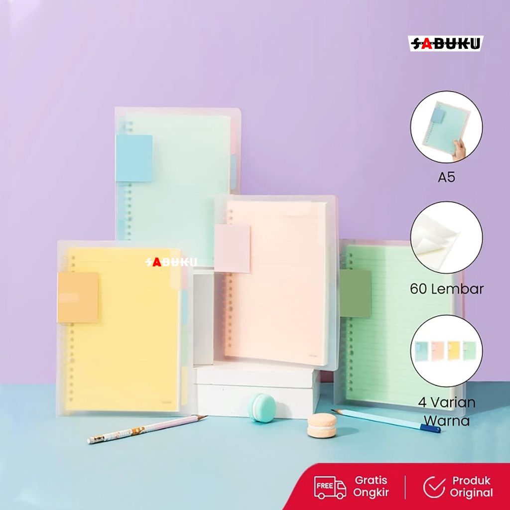 

[SK] Binder Clip Notebook 60 Lembar Buku Binder Note A5 & B5 Transparan Candy Color -SK377