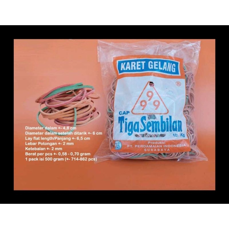 

Karet gelang cap 999 asli isi 100 gram dan 500 gram