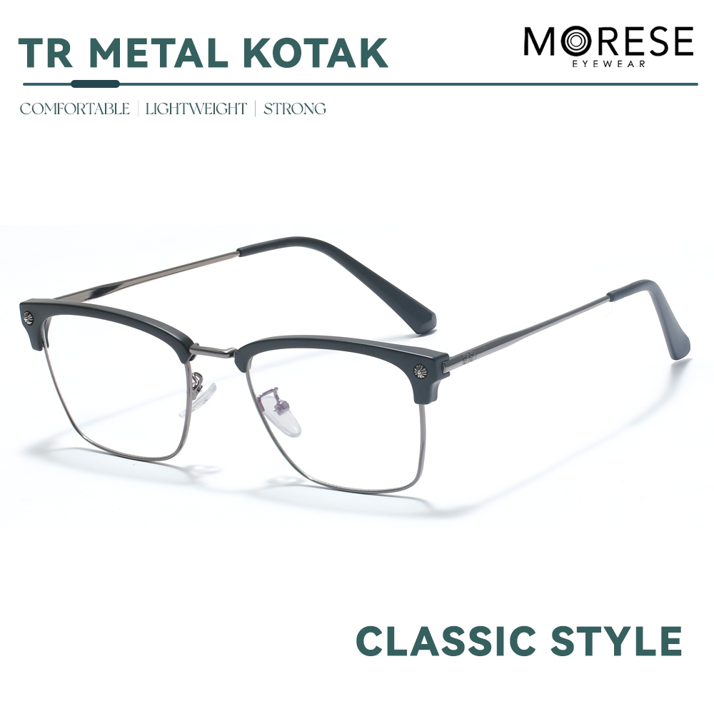 Morese Kacamata Frame Model Kotak Fashion Half Pria Wanita Bisa Minus Antiradiasi Bluecromic Simple 