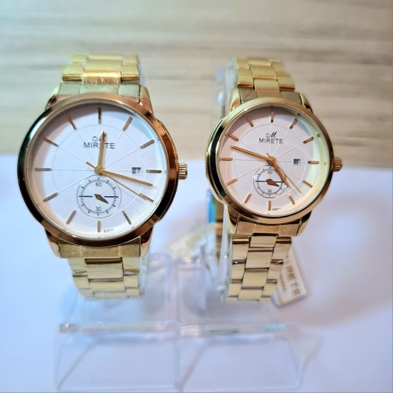 JAM TANGAN COUPLE PRIA WANITA MIRETE Classic Analog GOLD