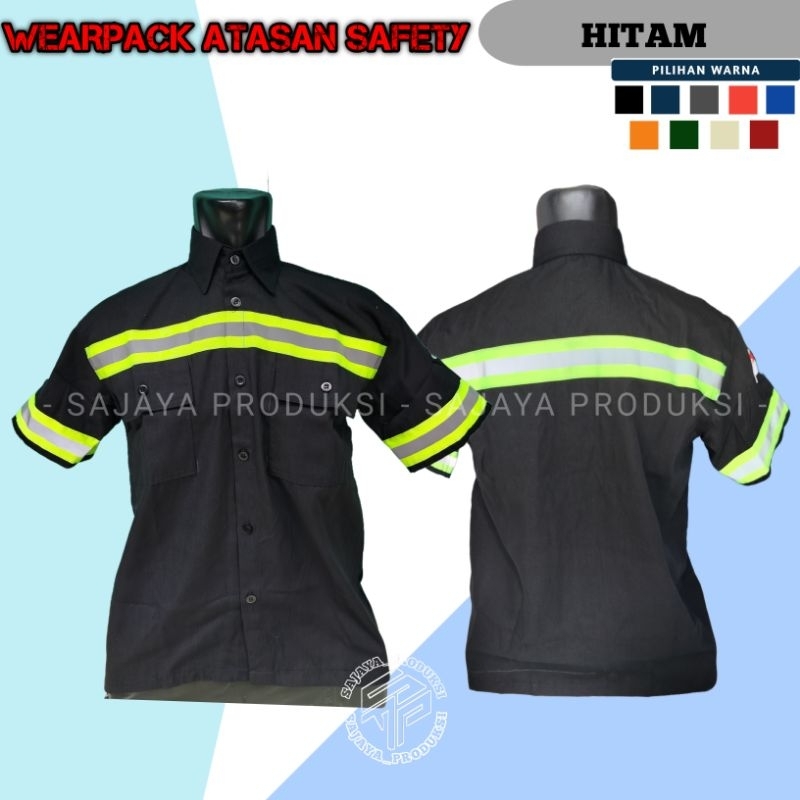 Atasan kemeja safety lengan pendek warna hitam | wearpack atasan safety kemeja k3 lengan pendek baju