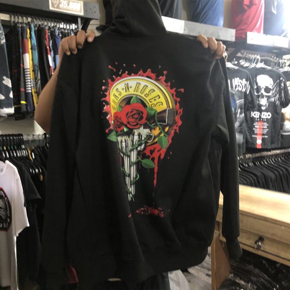 Sweater Hoodie Guns N Roses Hoodie Hitam Casual Unisex Bahan Black Cotton Fleece | PULLOVER & ZIPPER