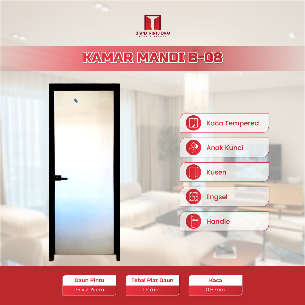 IPB - (TOILET B-08) Pintu Kamar Mandi Aluminium 205x75 Full Kaca Anti Pecah Alumunium L2302 Modern M