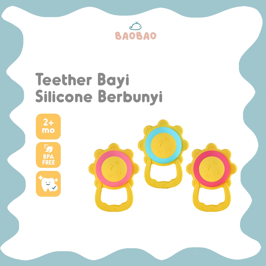 BAOBAO Mainan Gigitan Teether Bayi Bahan Silikon Teether Bunyi BPA Free