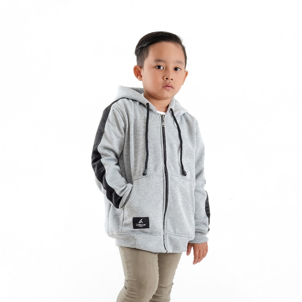 LinkaweOriginal Sletting Hoodie List hitam Anak Basic free sticker & gantungan kunci laki laki