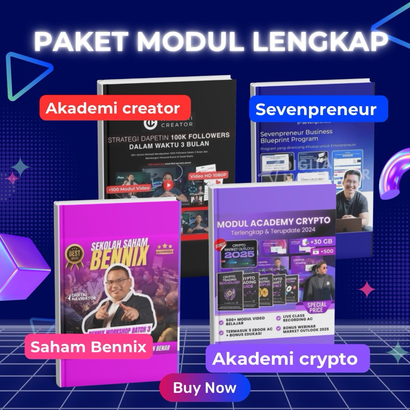 PAKET MODUL LENGKAP [ 4 IN 1 ] AKADEMI CRYPTO, AKADEMI CREATOR, SEVENPRENEUR, KELAS SAHAM BENNIX