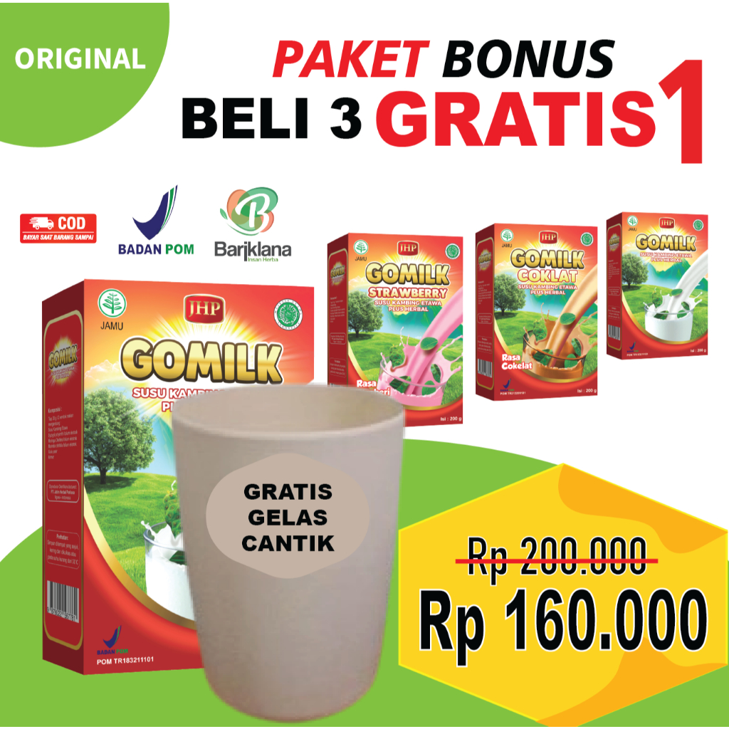 

(BELI 4 GRATIS GELAS) GOMILK Susu Kambing Etawa Plus Herbal | Nutrisi Penambah Berat Badan | Mengatasi Diabetes, Asam Lambung, Masalah Pernapasan 200 gr