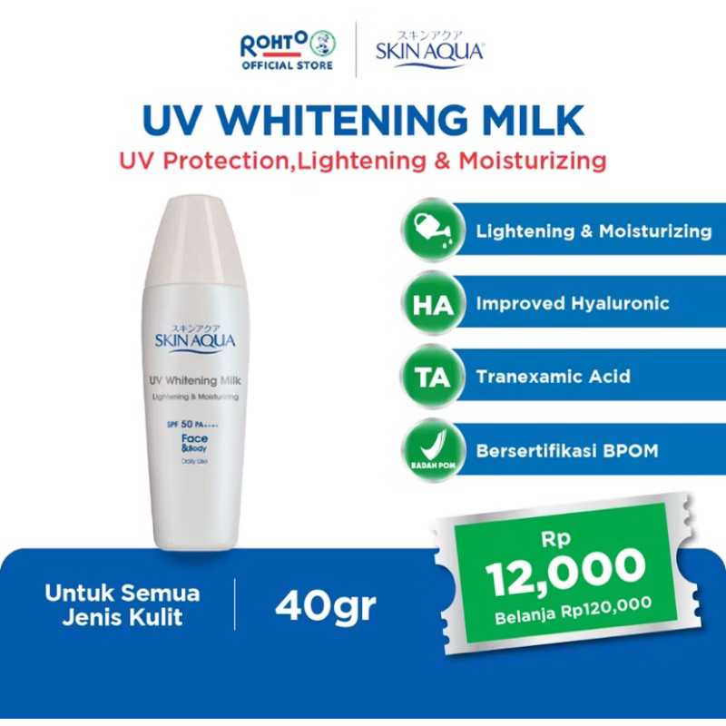 [ TERMURAH PEKANBARU ] SKIN AQUA UV WHITENING MILK SUNSCREEN SS SPF 50