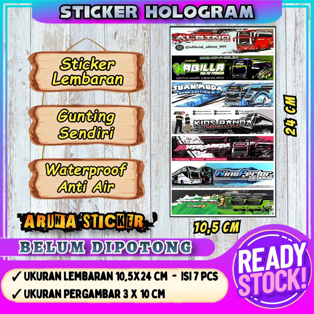 

STIKER BUS PANJANG Lembaran Isi 7 pc Stiker Bus Basuri Hologram Sticker Bus Mania