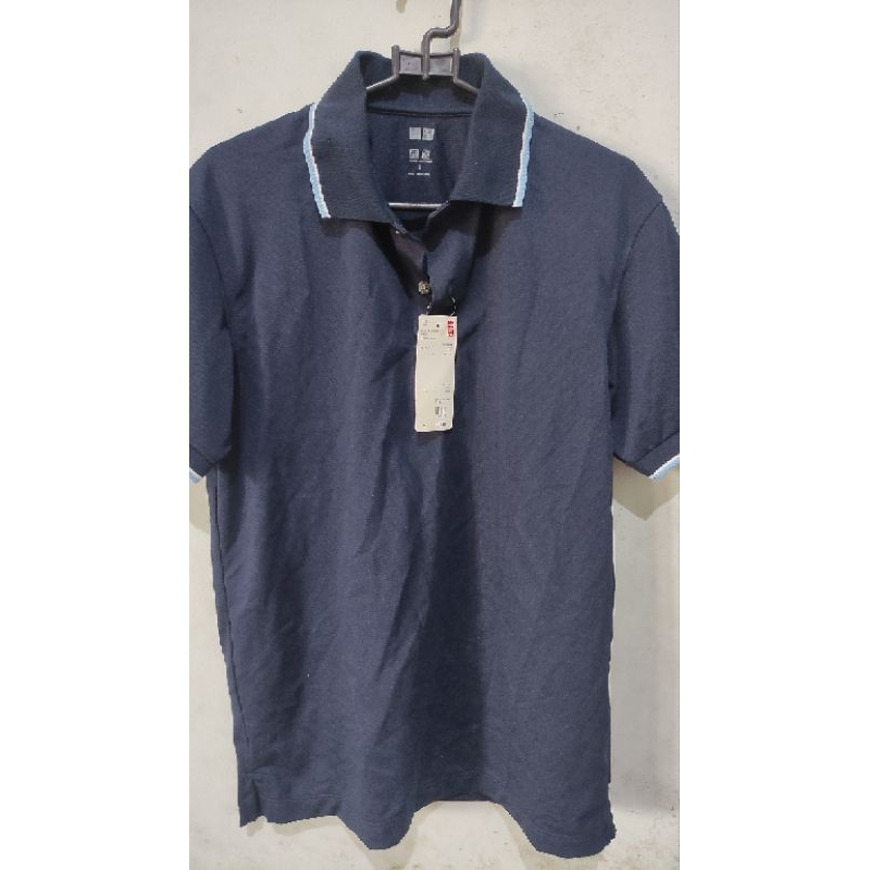 Kaos Pria Polo Shirt Uniqlo Dry Ex Pique Lengan Pendek Original Baru New - 69 Navy, Size S