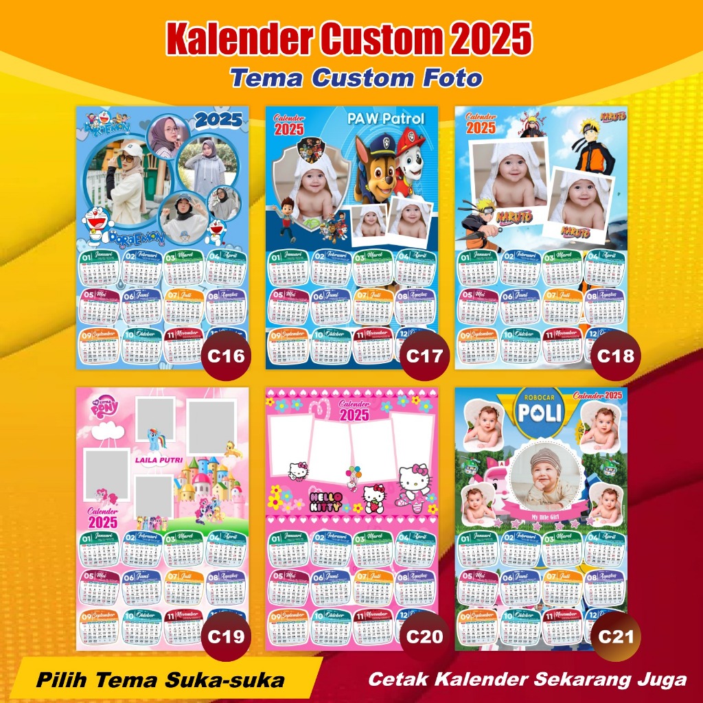 

Ecer Kalender dinding 2025 Custom isi 1 lembar atau 2 lembar // bisa pasang foto // tanpa minimal order // bisa request motif // ukuran a3+