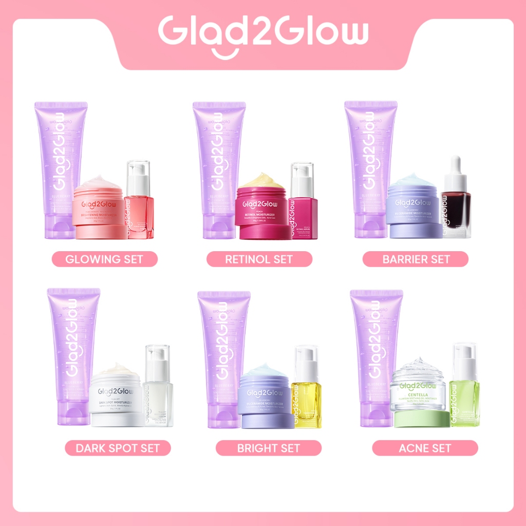 Glad2Glow SPECIAL BUNDLE 3in1 3pcs Paket Skincare Moisturizer Serum Face Wash  GLOWING KIT Dark Spot