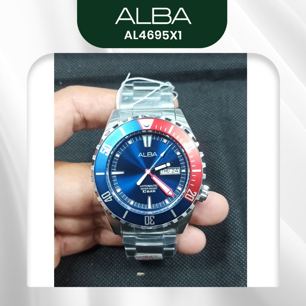 Jam Tangan Pria Alba AL4695X1 AL4695 Automatic Blue Dial Original