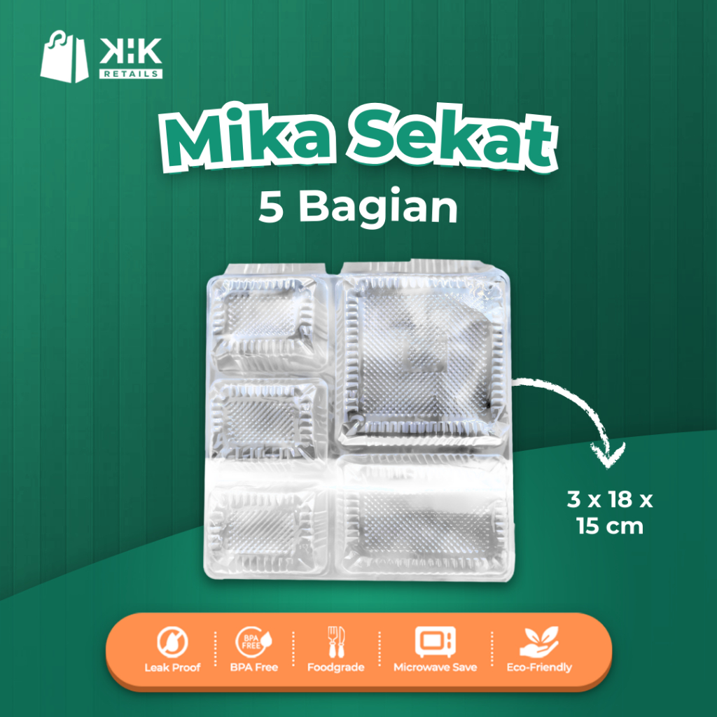 Mika Sekat 5 (50pcs/Pack) - Mika Plastik Kecil Kotak & Bulat, Wadah Praktis untuk Makanan