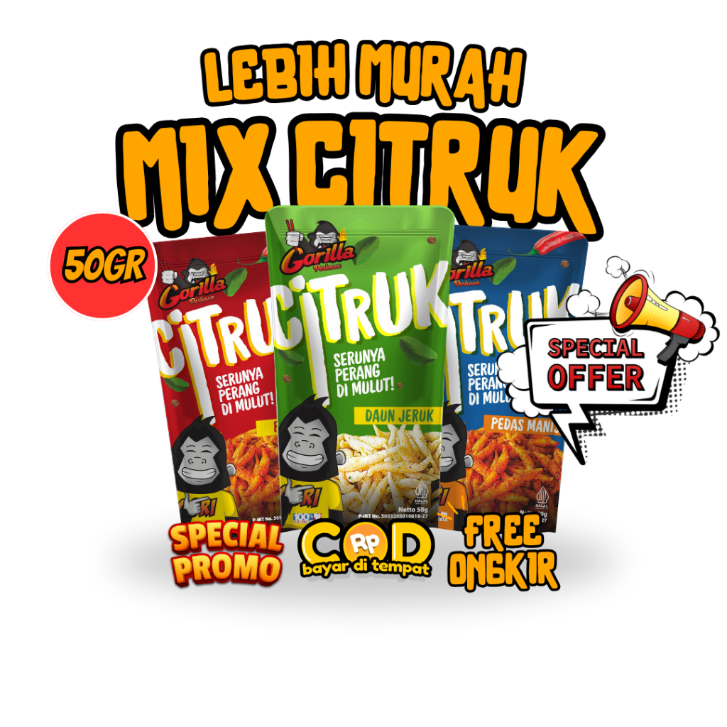 

[FLASH SALE] Cemilan Pedas Citruk 50g Daun Jeruk Mix 3 Pcs Lebih Murah