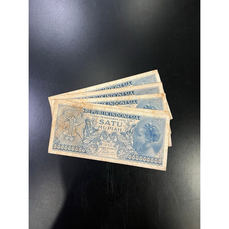 uang kuno kertas asli Indonesia 1 rupiah (satu rupiah) 1956