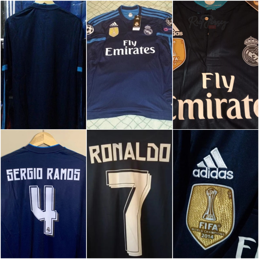 JERSEY MADRID 3RD 2015 2016 RETRO LONGSLEEVE FULL PATCH 100% BEST QUALITY