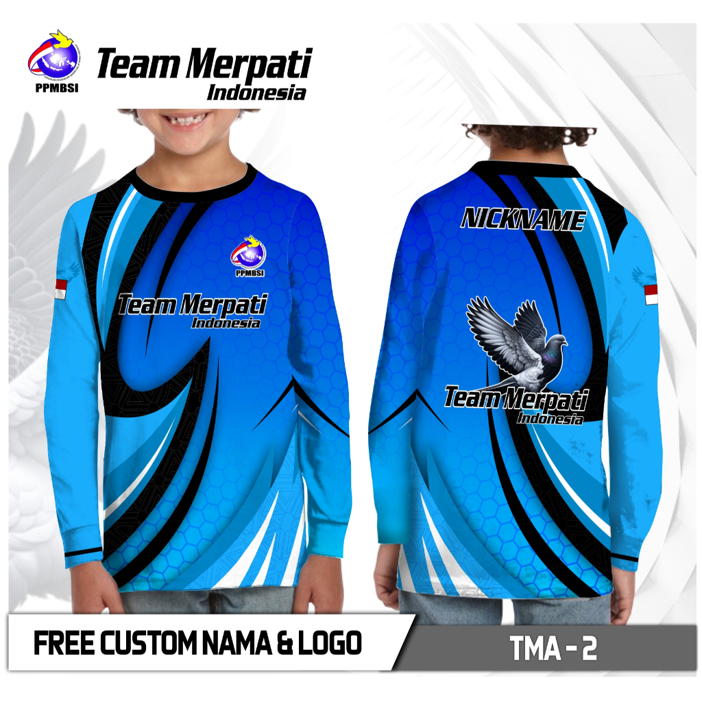 Kaos anak jersey merpati baju team merpati free custom lengan panjang